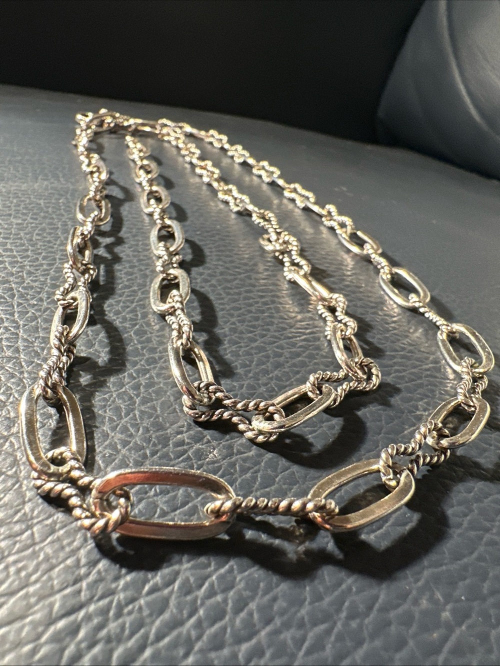 Long Stunning Sterling Silver 925 Oval Rope Concave Link 36” Chain Necklace
